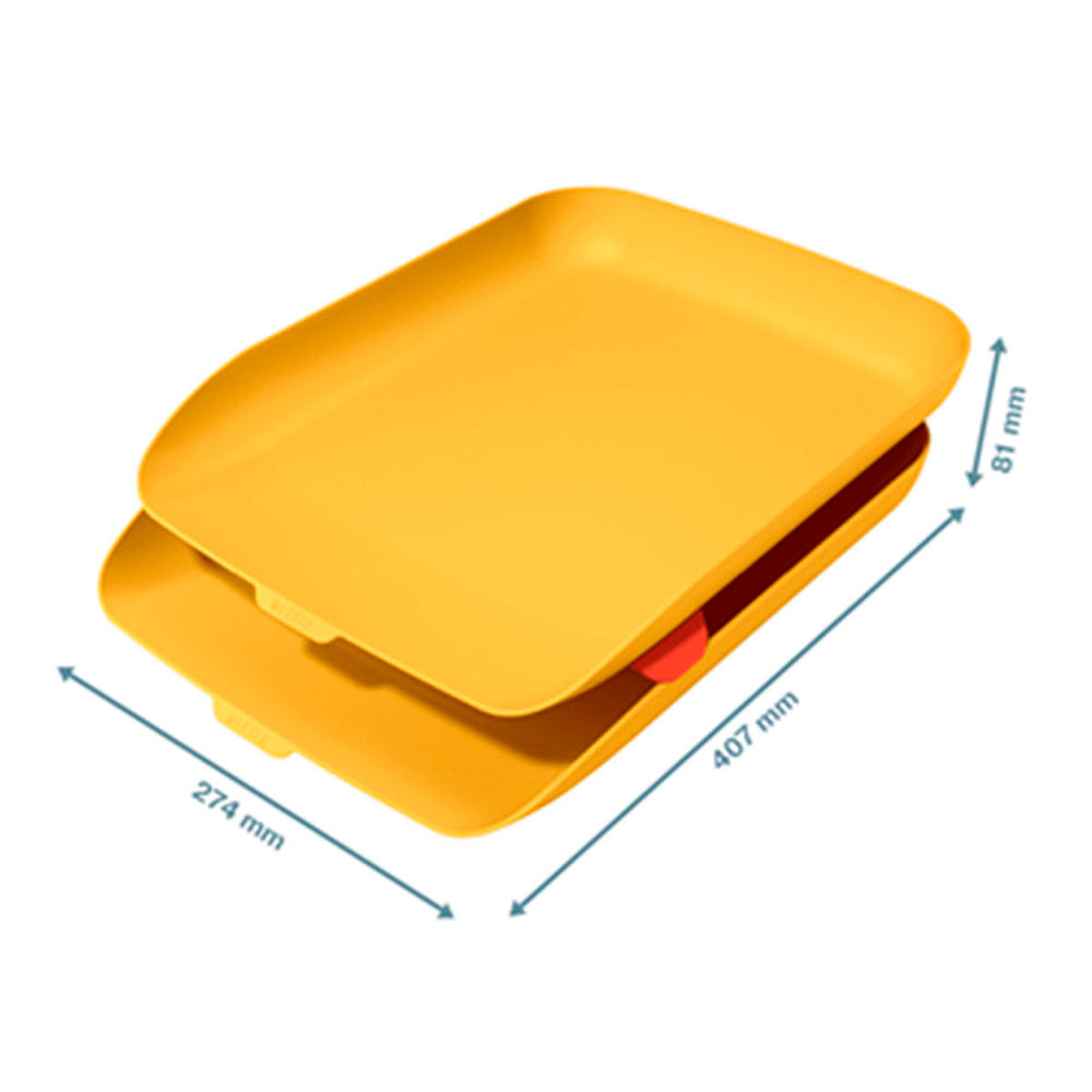 LEITZ Cosy - Set de 2 Bandejas Porta Documentos de Sobremesa Tamaño A4, Amarillo