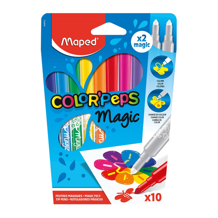 MAPED Color'Peps - Estuche de 10 Rotuladores Mágicos Lavables. Incluye 2 Reveladores