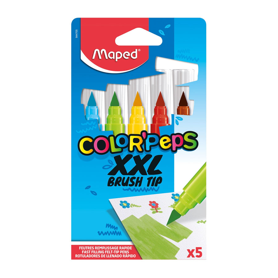 MAPED Color'Peps - Estuche de 5 Rotuladores de Colores Jumbo con Punta Pincel
