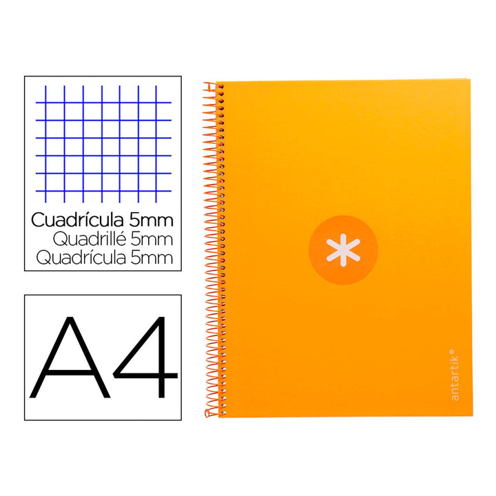 Antartik - Libreta Microperforada A4 con Espiral y Tapa Dura. 1 Banda de Color. Mostaza