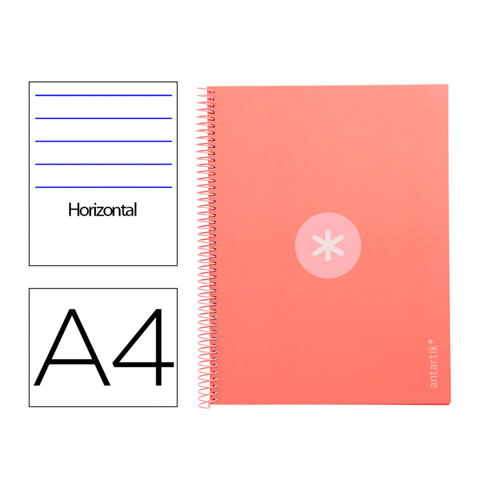 Antartik - Libreta Rayada A4 con Espiral y Tapa Dura. 1 Banda de Color. Coral