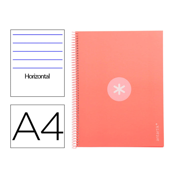 Antartik - Libreta Rayada A4 con Espiral y Tapa Dura. 1 Banda de Color. Coral