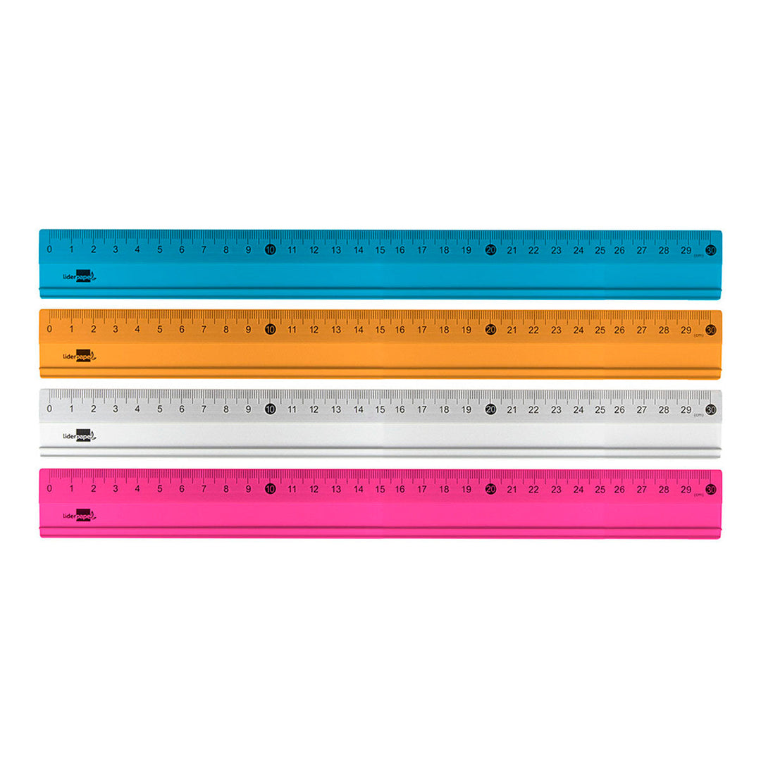LIDERPAPEL RG19 - Regla 30 cm de Aluminio Colores Surtidos