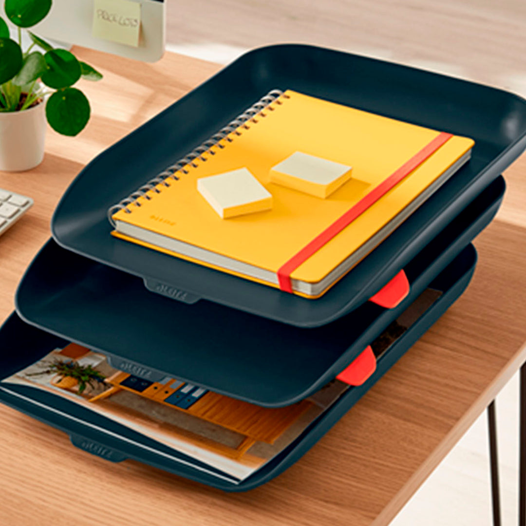 LEITZ Cosy - Set de 3 Bandejas Porta Documentos de Sobremesa Tamaño A4, Gris