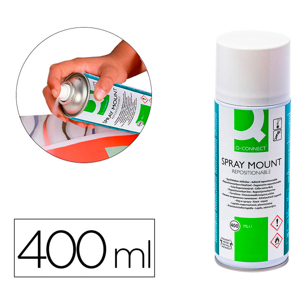 Q-CONNECT - Pegamento Spray Quick Mount Adhesivo Reposicionable 400 ML