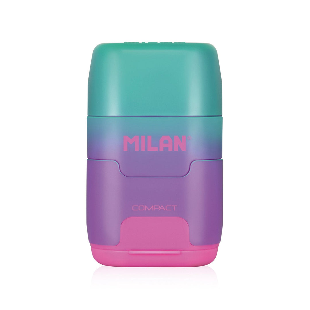 MILAN Sunset - Caja Expositora Afilaborra Compact. Combinación de Goma y Sacapuntas Doble. Colores Surtidos