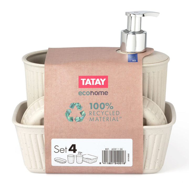 TATAY Baobab - Set Organización Baño de 4 Piezas en Plástico Reciclado. Beige