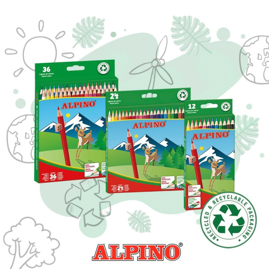 ALPINO - Estuche de 12 Lápices de Colores Escolares con Bandeja Deslizable, sin Madera