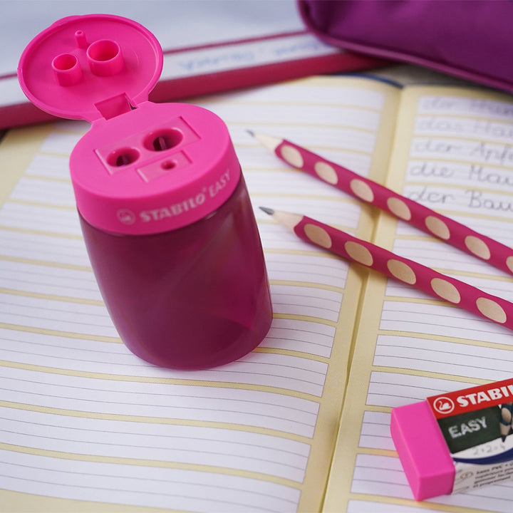 STABILO B-56677-3 - Set Escolar 2 Lápices de Grafito Ergonómicos EASYgraph con Goma y Sacapuntas, Zurdos