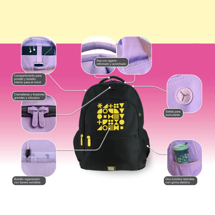 Grafoplás Fluor -  Pack Ahorro Escolar con Mochila 25L y Estuche Triple. Fucsia