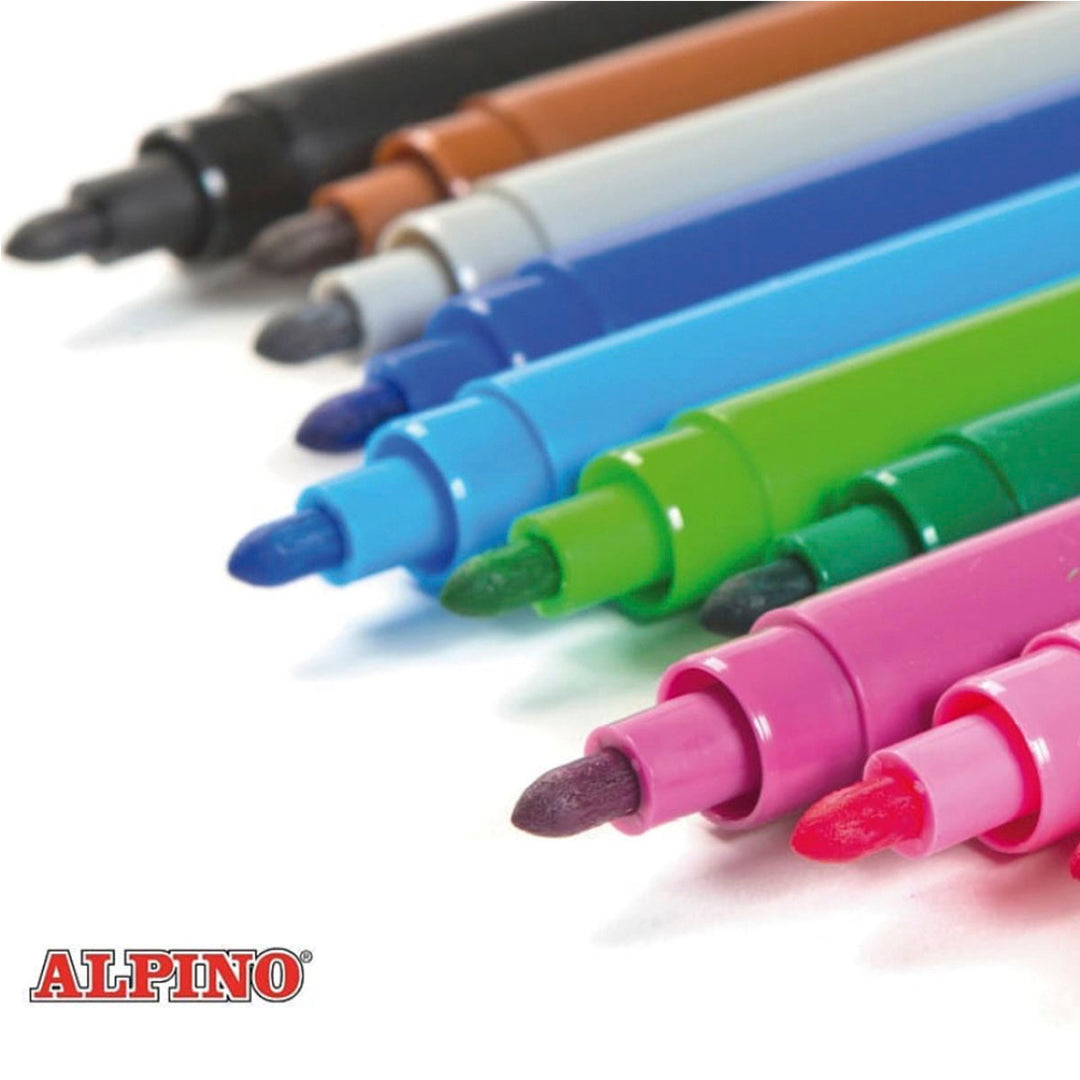 ALPINO - Caja de 12 Rotuladores de Colores con Punta Resistente de 3mm Tinta Lavable
