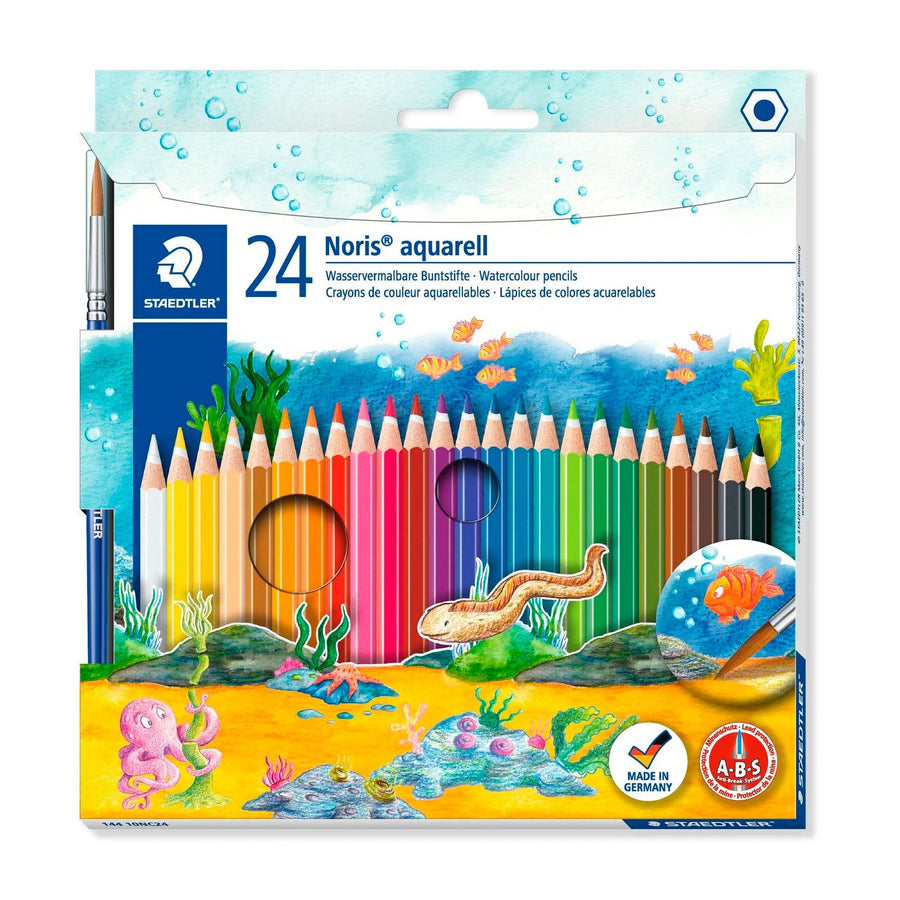 STAEDTLER Noris Aquarell - Set de 24 Lápices de Colores Acuarelables. Incluye Pincel