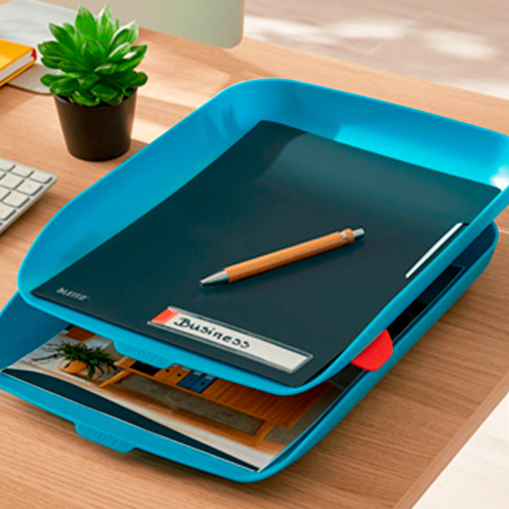 LEITZ Cosy - Set de 2 Bandejas Porta Documentos de Sobremesa Tamaño A4, Azul