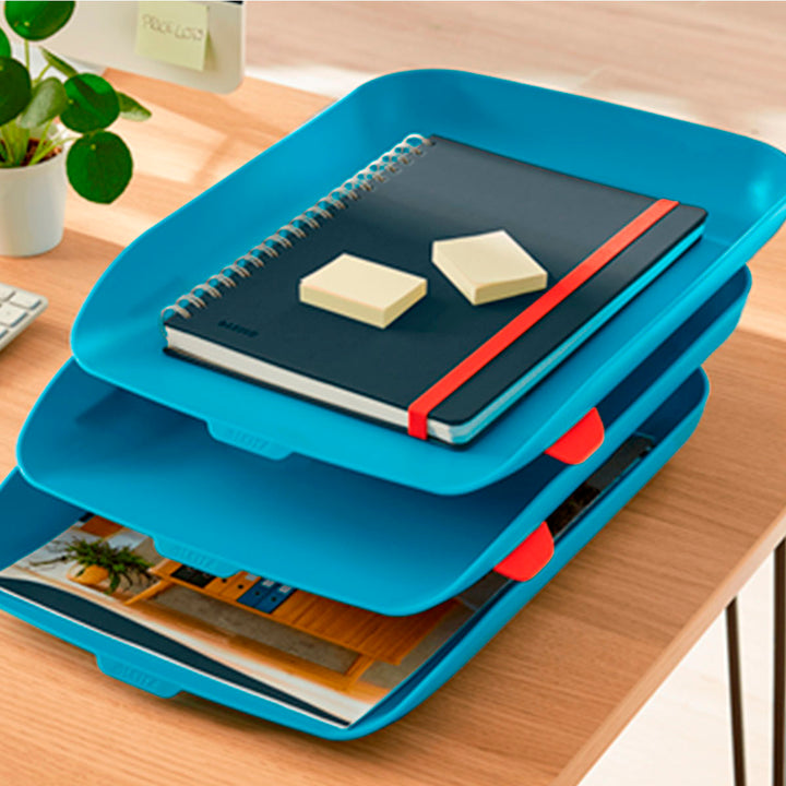 LEITZ Cosy - Set de 3 Bandejas Porta Documentos de Sobremesa Tamaño A4, Azul