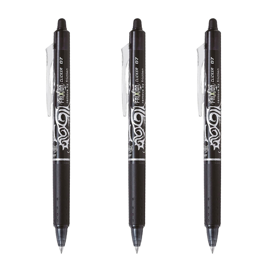 PILOT - Set de 3 Bolígrafos FriXion Ball Clicker Borrables y Recargables 0.7 mm. Negro