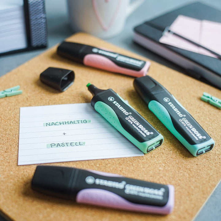 STABILO 6070/4-2 - Estuche de 4 Marcadores Fluorescentes Ecológicos GREEN BOSS Pastel