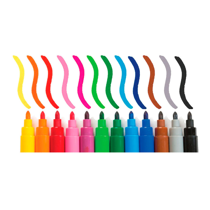 ALPINO - Caja de 12 Rotuladores de Colores con Punta Resistente de 3mm Tinta Lavable