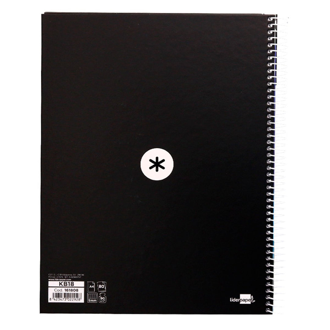 Antartik - Libreta Rayada A4 con Espiral y Tapa Dura. 1 Banda de Color. Negro