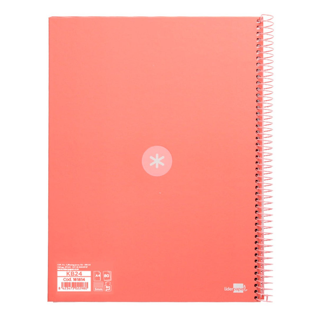 Antartik - Libreta Rayada A4 con Espiral y Tapa Dura. 1 Banda de Color. Coral