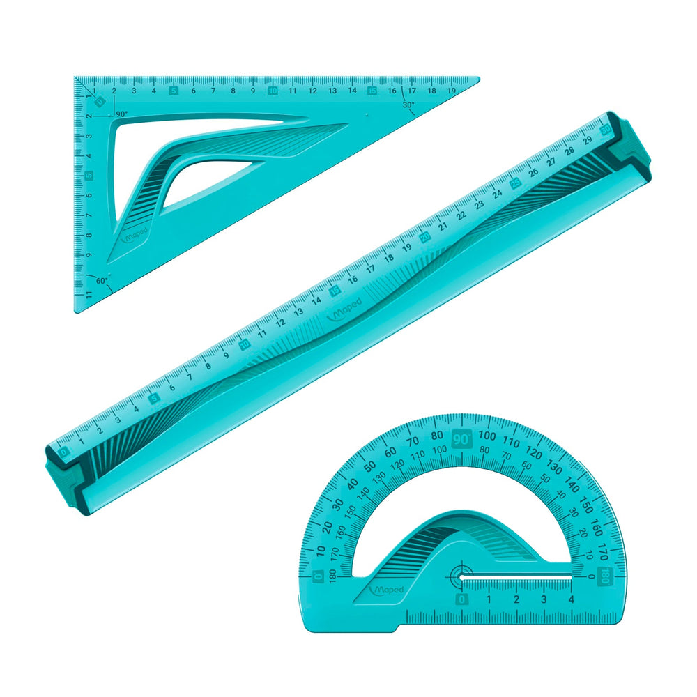 MAPED - Maxi Kit de 4 Reglas Escolares para Geometría Irrompibles. Azul