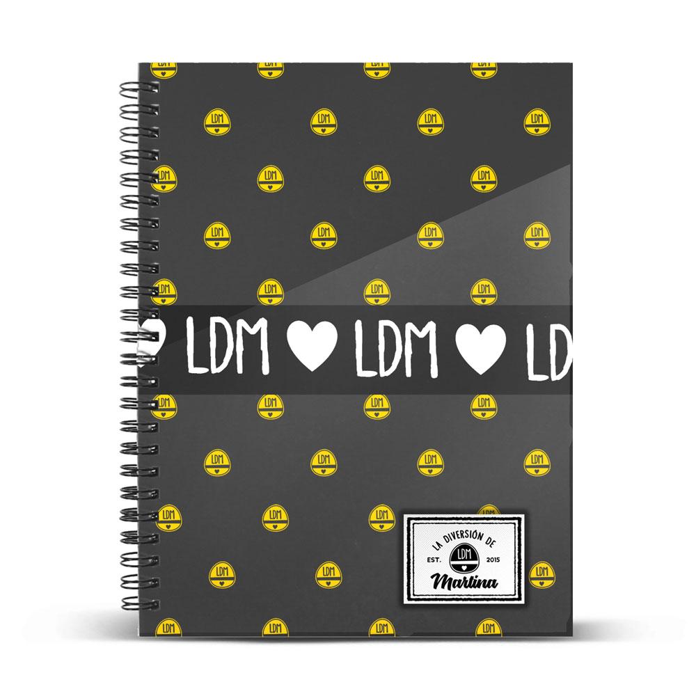 LA DIVERSIÓN DE MARTINA Grey - Cuaderno Espiral A5 Micro Tapa Dura 120h Cuadro 5 mm 6 Tal.