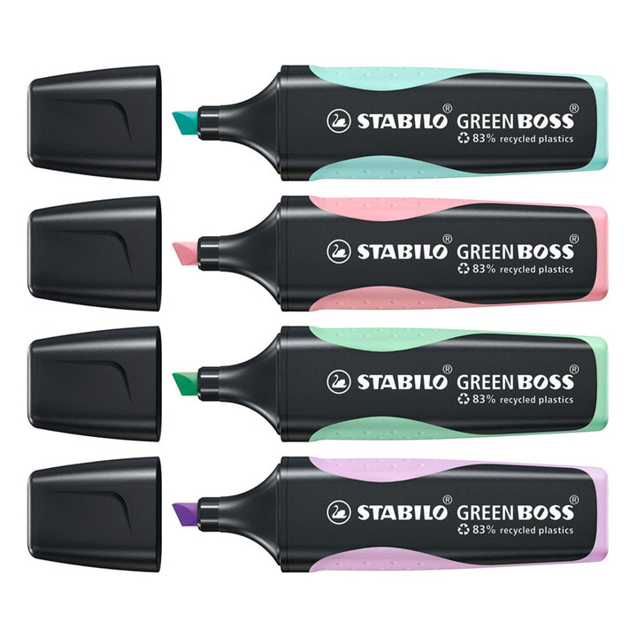 STABILO 6070/4-2 - Estuche de 4 Marcadores Fluorescentes Ecológicos GREEN BOSS Pastel
