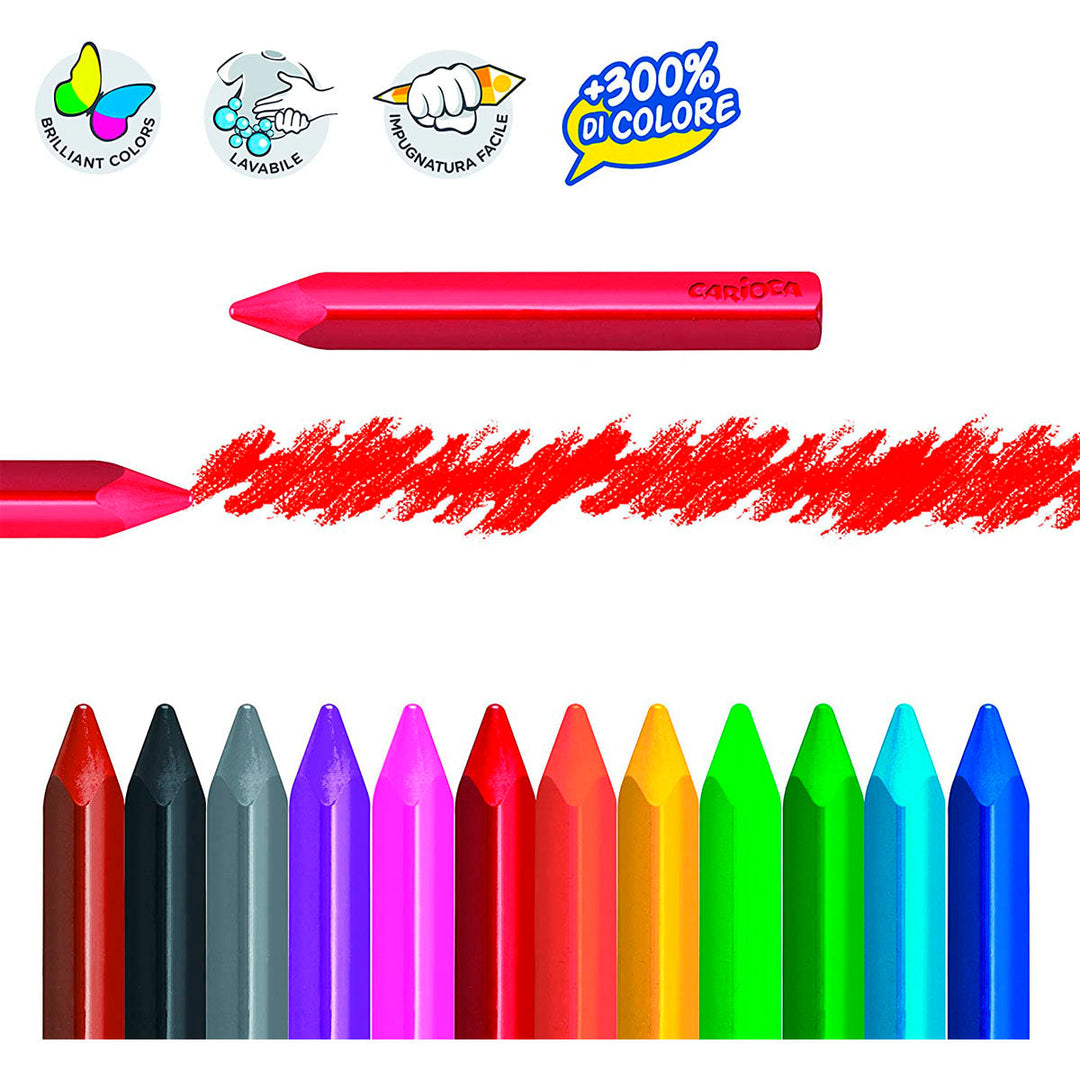 CARIOCA Pastello - Pack de 12 Plasticeras, Maxi y Super Resistentes, Colores Surtidos 