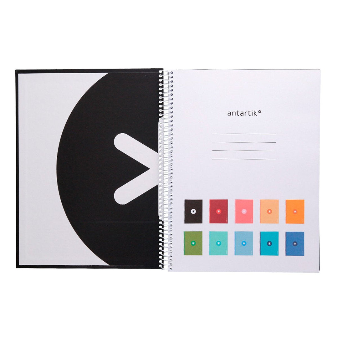 Antartik - Libreta Microperforada A4 con Espiral y Tapa Dura. 1 Banda de Color. Negro