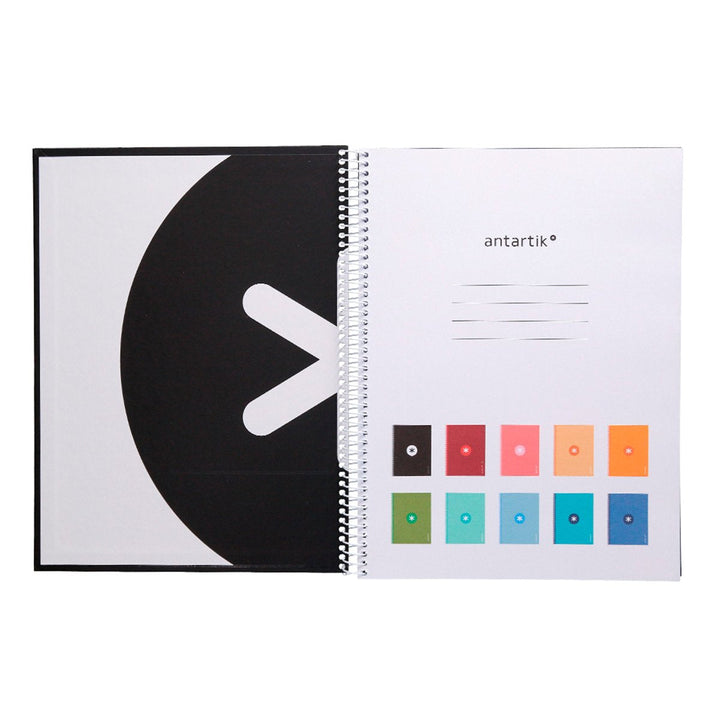 Antartik - Libreta Microperforada A4 con Espiral y Tapa Dura. 1 Banda de Color. Negro