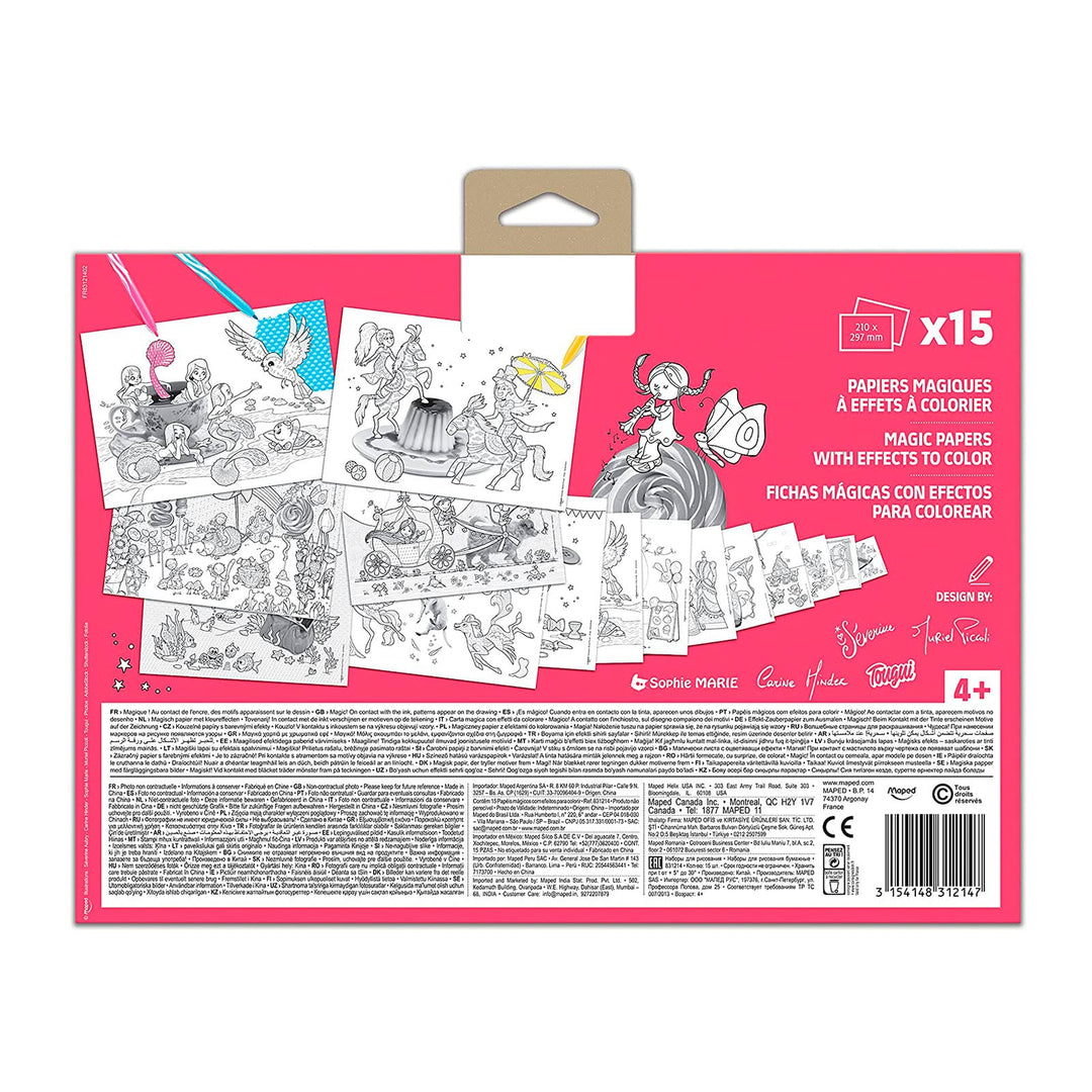 MAPED - Set de 15 Láminas Mágicas para Colorear con Rotuladores. Rojo