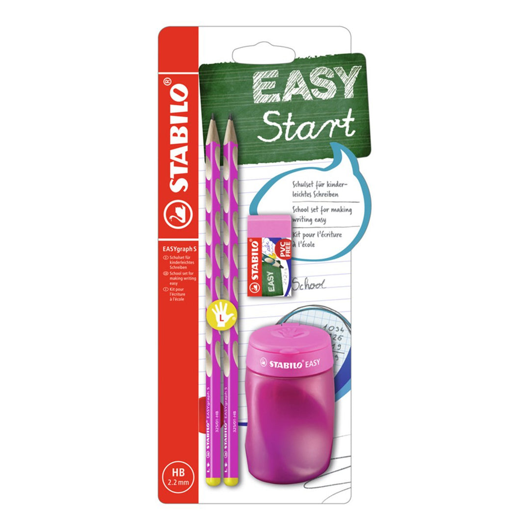 STABILO B-56677-3 - Set Escolar 2 Lápices de Grafito Ergonómicos EASYgraph con Goma y Sacapuntas, Zurdos