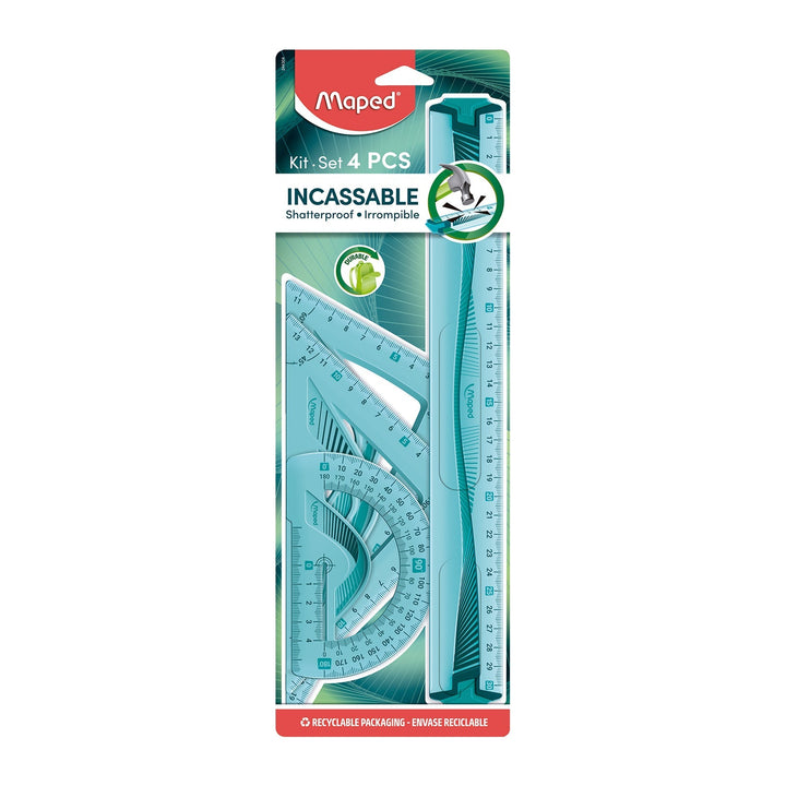 MAPED - Maxi Kit de 4 Reglas Escolares para Geometría Irrompibles. Verde