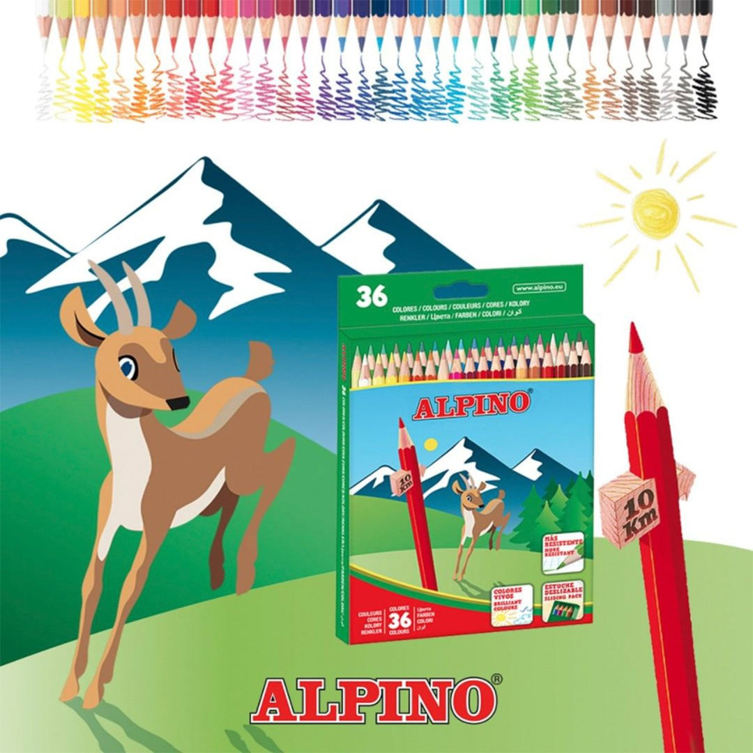 ALPINO - Estuche de 12 Lápices de Colores Escolares con Bandeja Deslizable, sin Madera