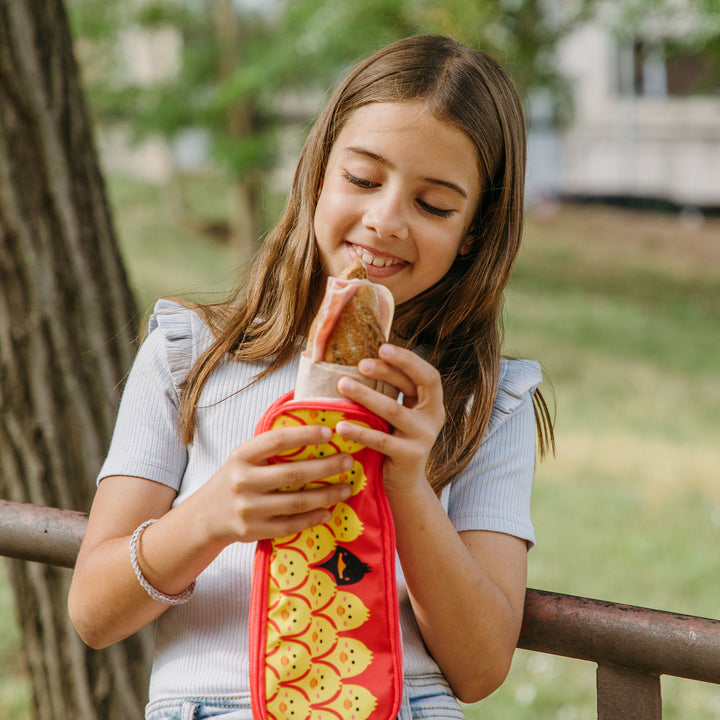 IRIS Zipper Roll Friends - Porta Bocadillos Infantil Plegable y Flexible con Cremallera. Chiks