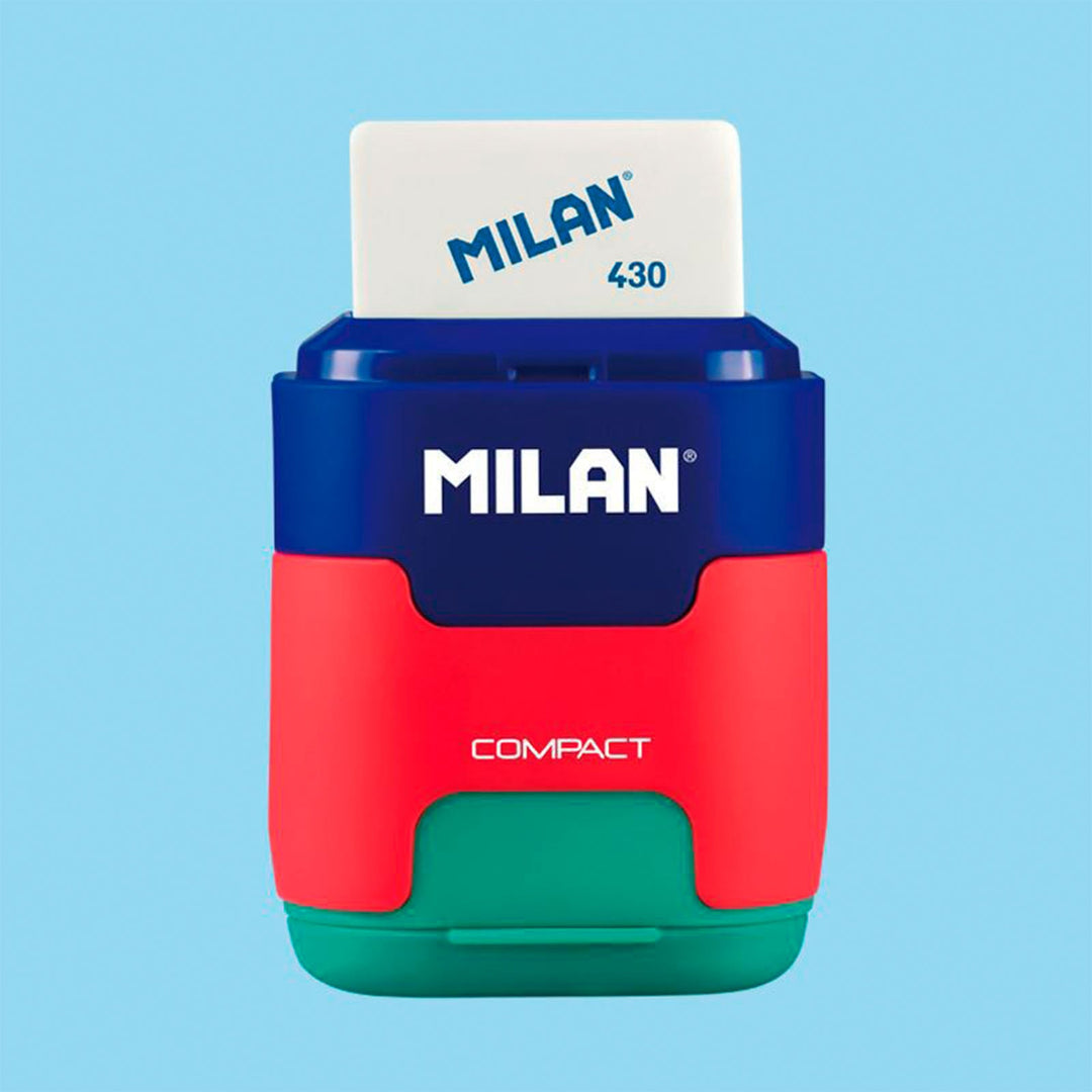 MILAN Mix - Afilaborra Compact. Combinación de Goma y Sacapuntas Doble. Multicolor
