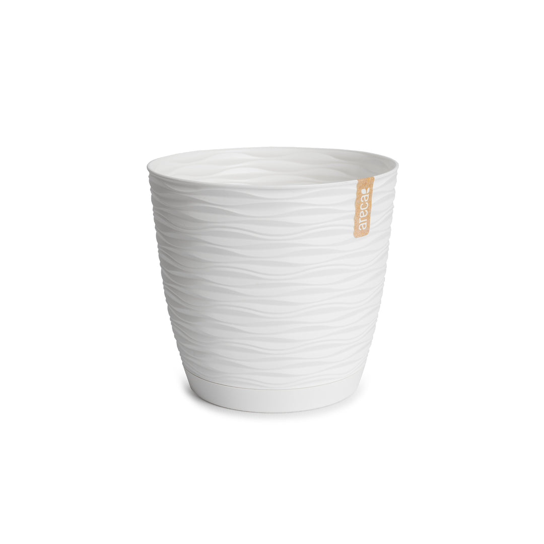 Areca Wind - Maceta Decorativa Redonda 11 cm con Plato Integrado. Blanco Roto