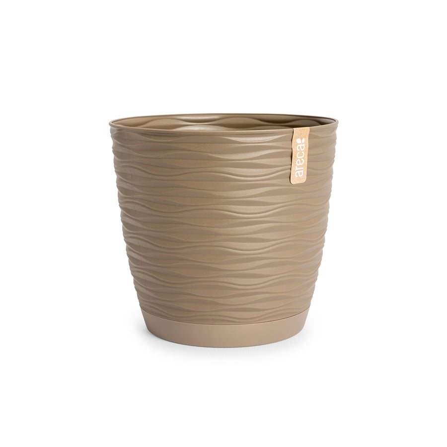 Areca Wind - Maceta Decorativa Redonda 13 cm con Plato Integrado. Taupe