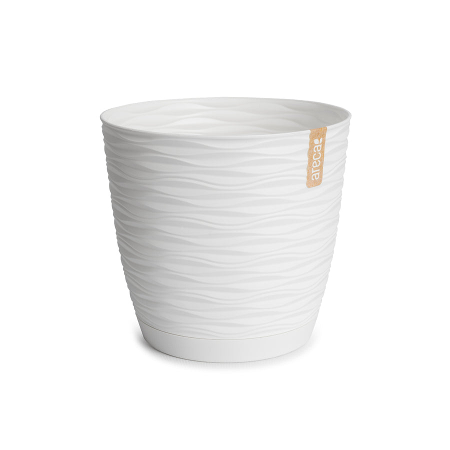 Areca Wind - Maceta Decorativa Redonda 15 cm con Plato Integrado. Blanco Roto