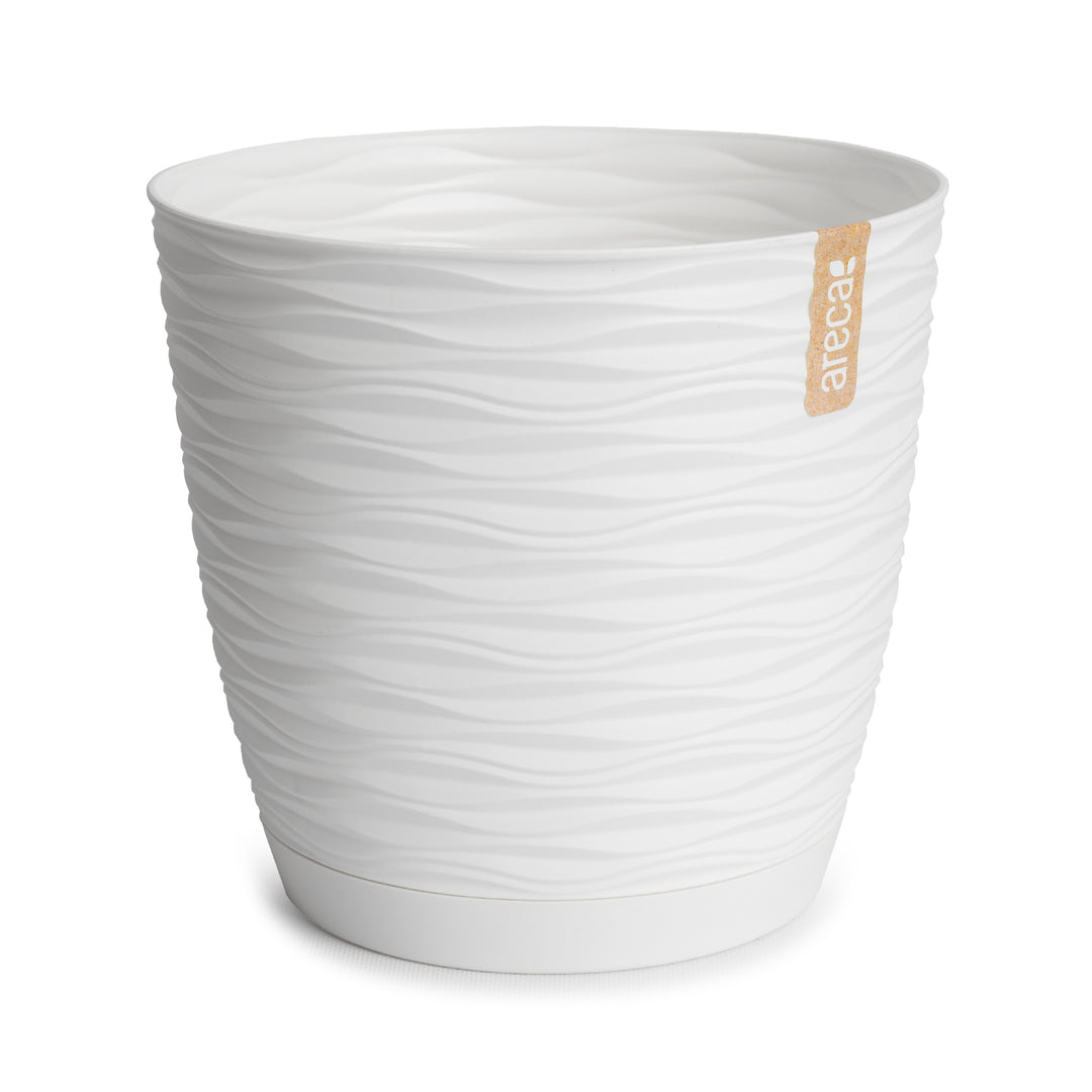 Areca Wind - Maceta Decorativa Redonda 23 cm con Plato Integrado. Blanco Roto