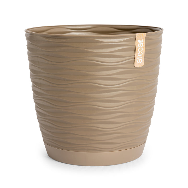 Areca Wind - Maceta Decorativa Redonda 23 cm con Plato Integrado. Taupe