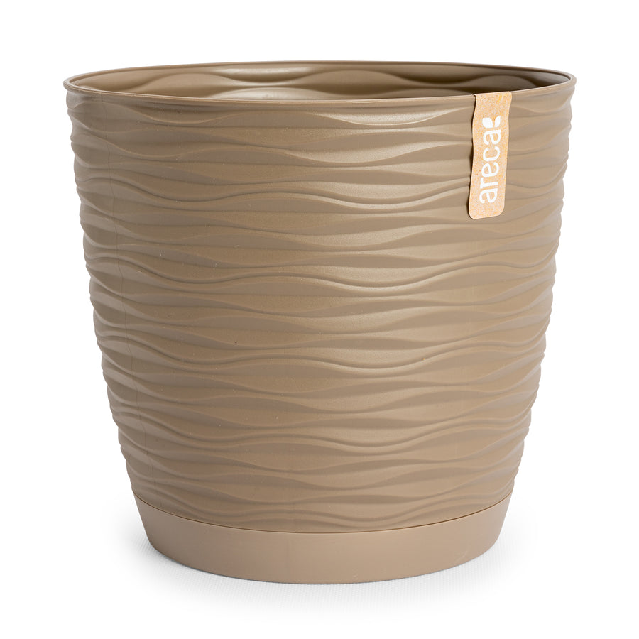 Areca Wind - Maceta Decorativa Redonda 27 cm con Plato Integrado. Taupe