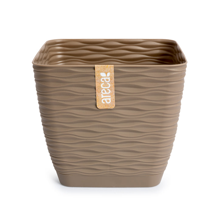 Areca Wind - Maceta Decorativa Cuadrada 17 cm con Plato Integrado. Taupe