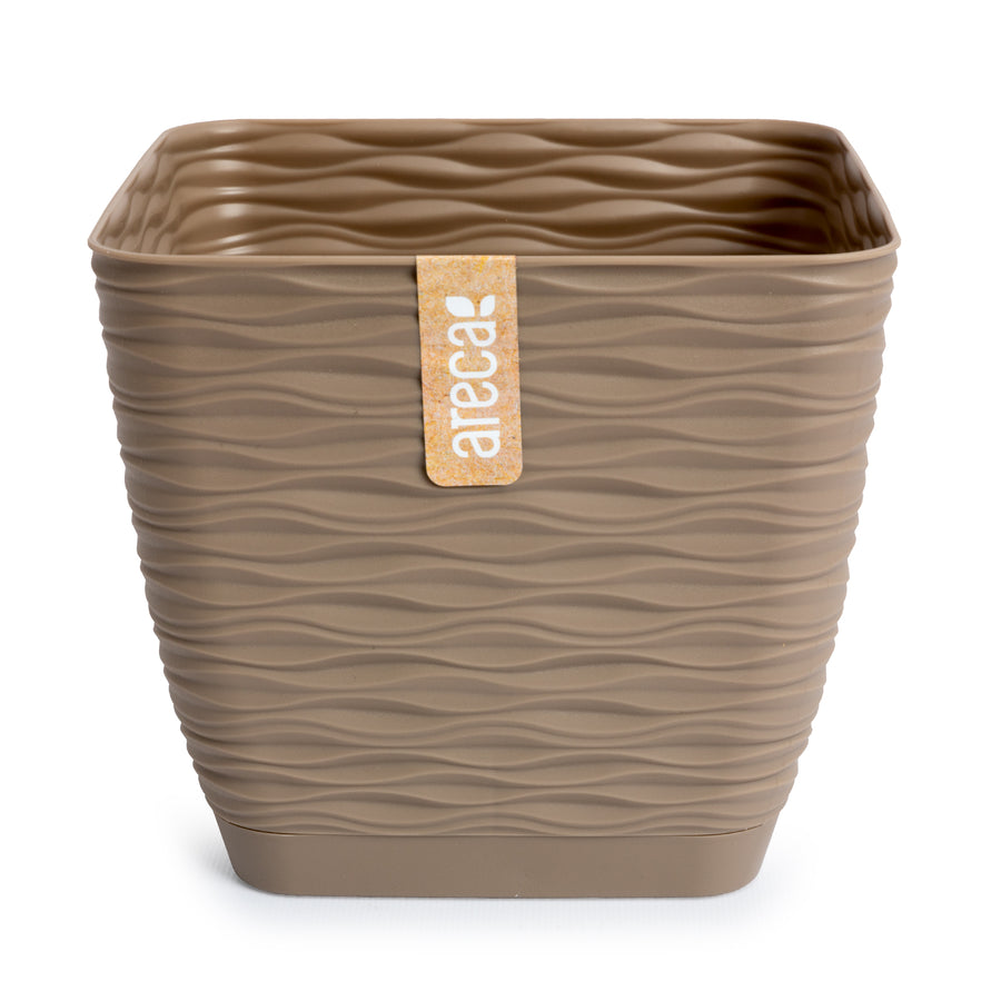 Areca Wind - Maceta Decorativa Cuadrada 19 cm con Plato Integrado. Taupe