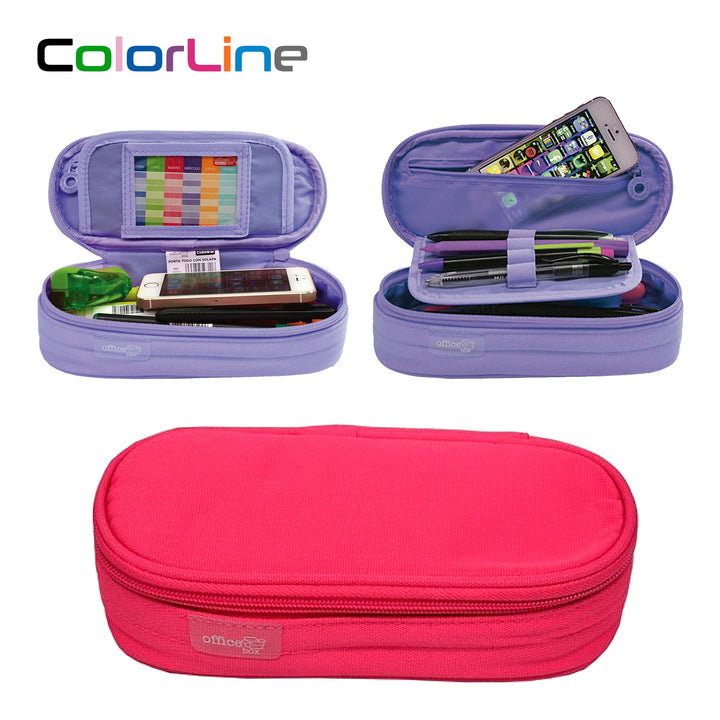 Mega - Estuche Portatodo Escolar Ovalado Multiuso con Solapa. Fucsia