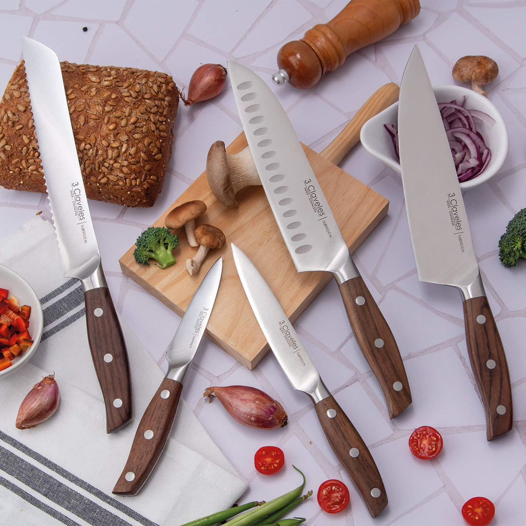 3 Claveles Norden - Cuchillo Cocinero Profesional 20 cm Acero Forjado y Mango de Roble