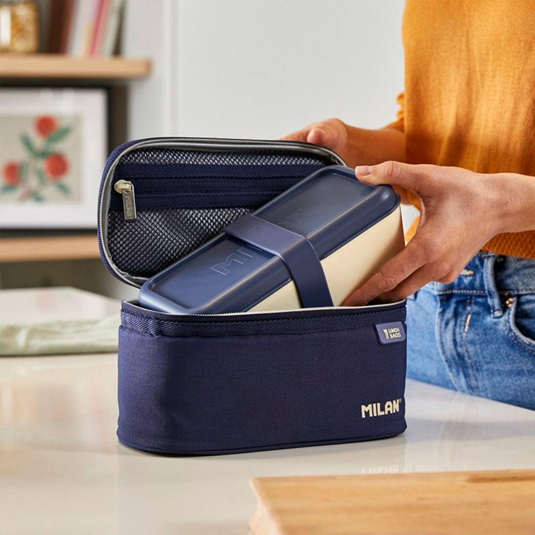 MILAN 1918 - Bolsa Isotérmica Porta Alimentos Pequeña con 1 Recipiente. Azul Oscuro