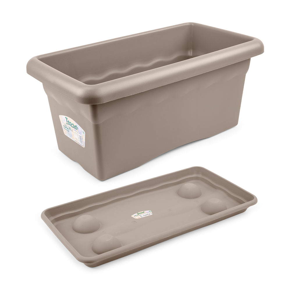 Plastiken TERRA - Jardinera Rectangular 60 cm 33L con Plato Incluido. Taupe.