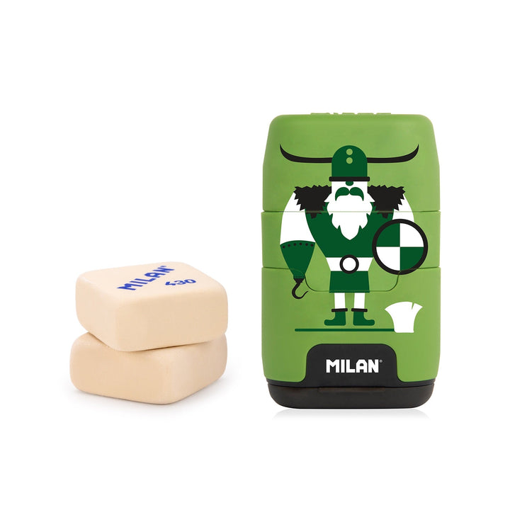 MILAN Vikings - Afilaborra Compact. Combinación de Goma y Sacapuntas Doble Verde
