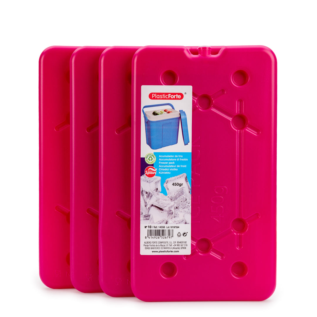 Plastic Forte - Lote de 4 Acumuladores de Frío Extra-Planos Nº 10 Reutilizables. Fucsia