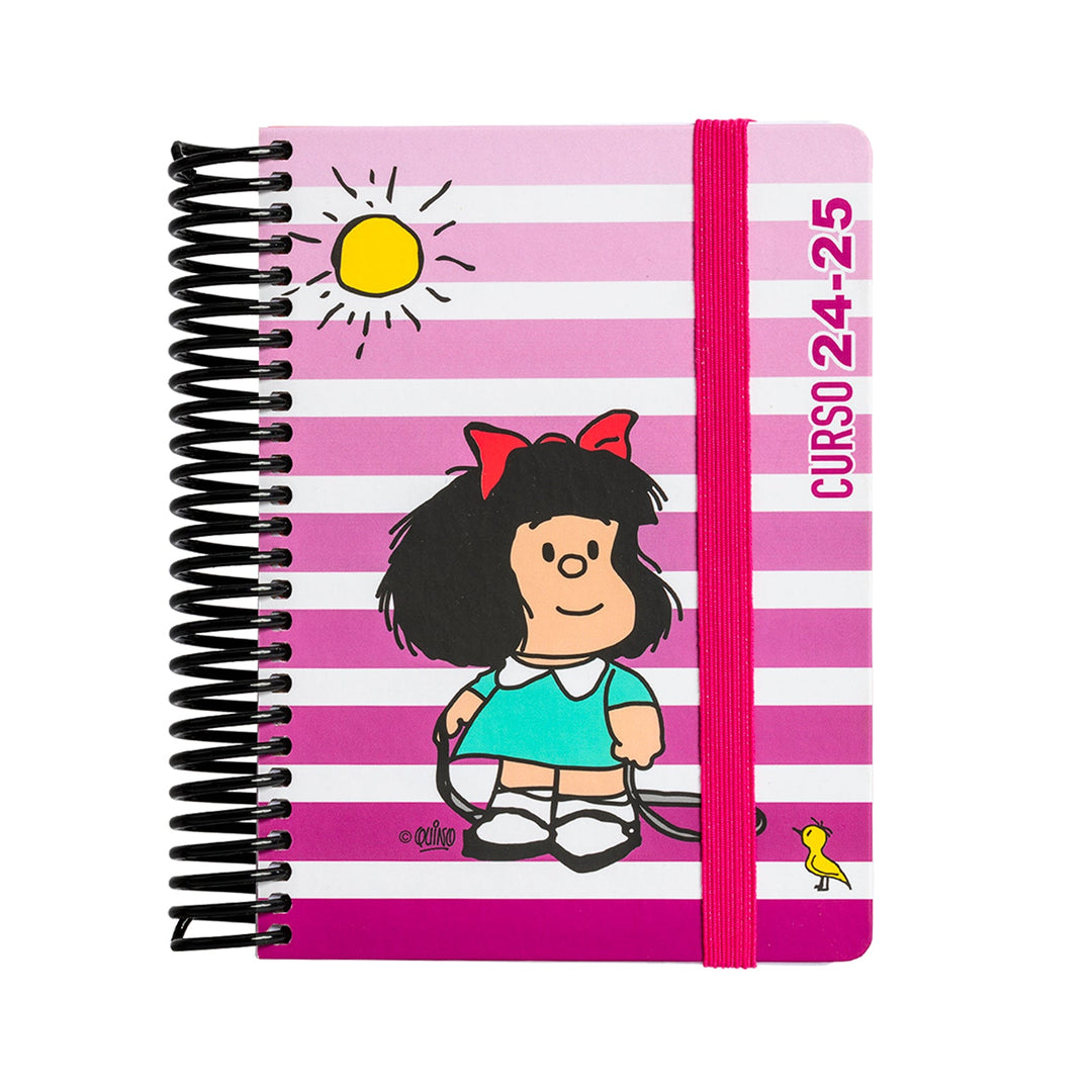 Grafoplás - Agenda Escolar A6 Día Página Curso 24-25. Acabado Soft y Pegatinas. Mafalda Birdie
